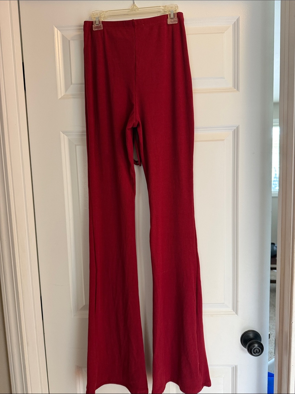 WinWin Red Ribbed Drawstring Flared Leggings - Picture 2 of 3